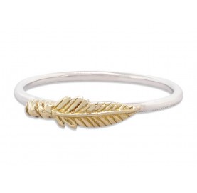 Gold feather on a silver band stack ring