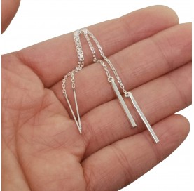 Pair of long bar ear threader earrings in sterling silver