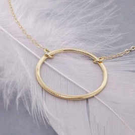 Solid gold halo circle karma necklace