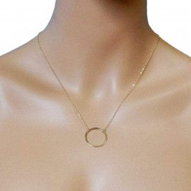 Solid gold halo circle karma necklace