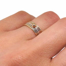 Gold bubble on a silver band stack ring