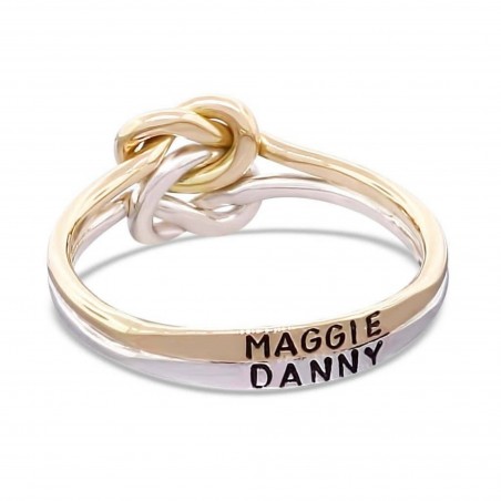 Personalized double love knot ring in gold and silver