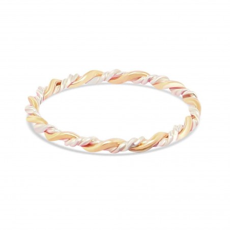 Sterling silver and solid gold twisted braided stacking ring