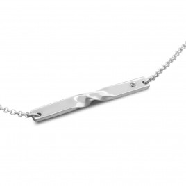 Sterling Silver Mobius Bar Necklace with Tiny Birthstone