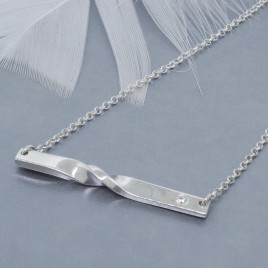 Sterling Silver Mobius Bar Necklace with Tiny Birthstone