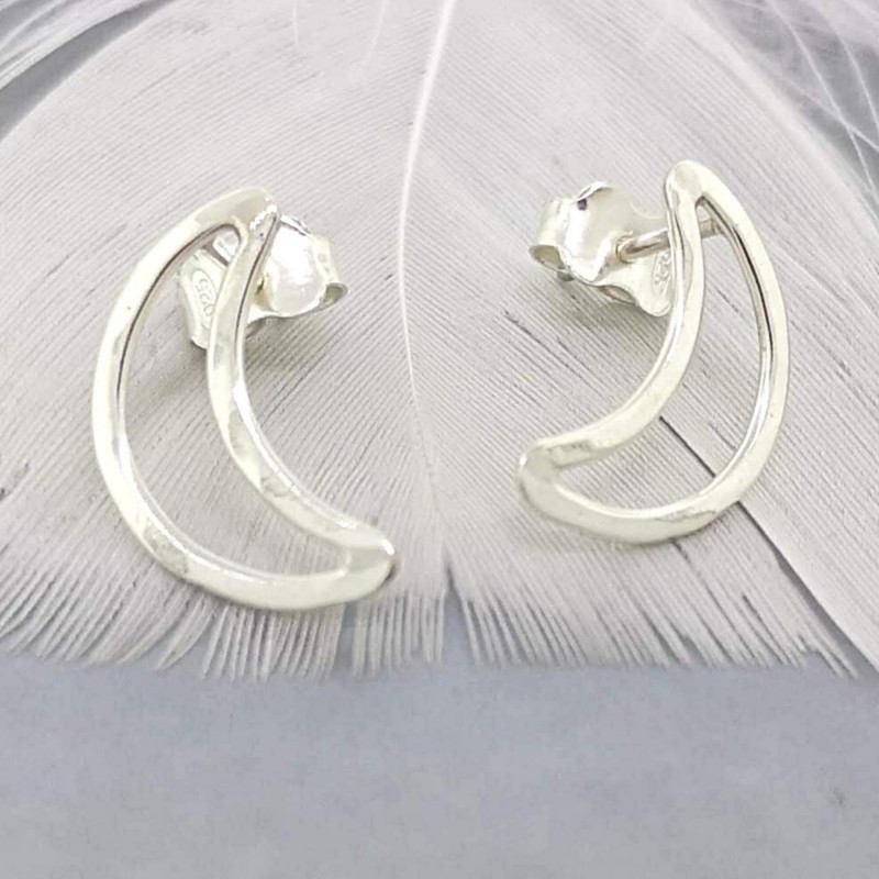 Pair of sterling moon stud earrings