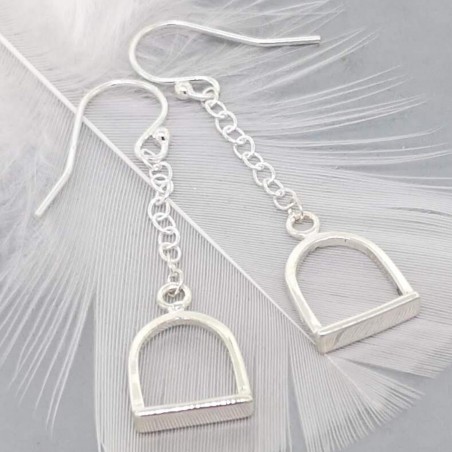 Pair of sterling silver horse stirrup dangle earrings