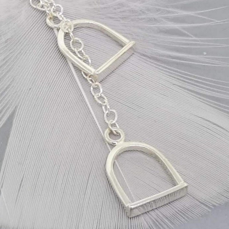 Sterling silver horse stirrup lariat necklace