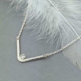 Modern Sterling Silver Chevron Necklace with Birthstone