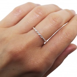 Twisted stacking ring with braided rope texture in sterling silver or sterling silver and gold-filled