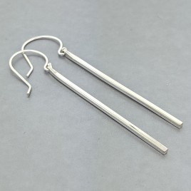 Pair of long bar dangle earrings in sterling silver
