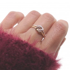 Double love knot ring in sterling silver and gold-filled